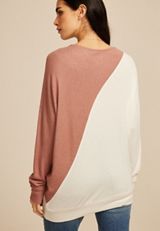 24/7 Dakota Diagonal Seam Colorblock Long Sleeve Tee, CHERRYWOOD BROWN COMBO, small