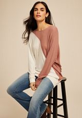 24/7 Dakota Diagonal Seam Colorblock Long Sleeve Tee, CHERRYWOOD BROWN COMBO, small