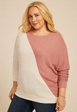Plus Size 24/7 Dakota Diagonal Seam Colorblock Long Sleeve Tee, C4356, small