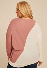 Plus Size 24/7 Dakota Diagonal Seam Colorblock Long Sleeve Tee, C4356, small