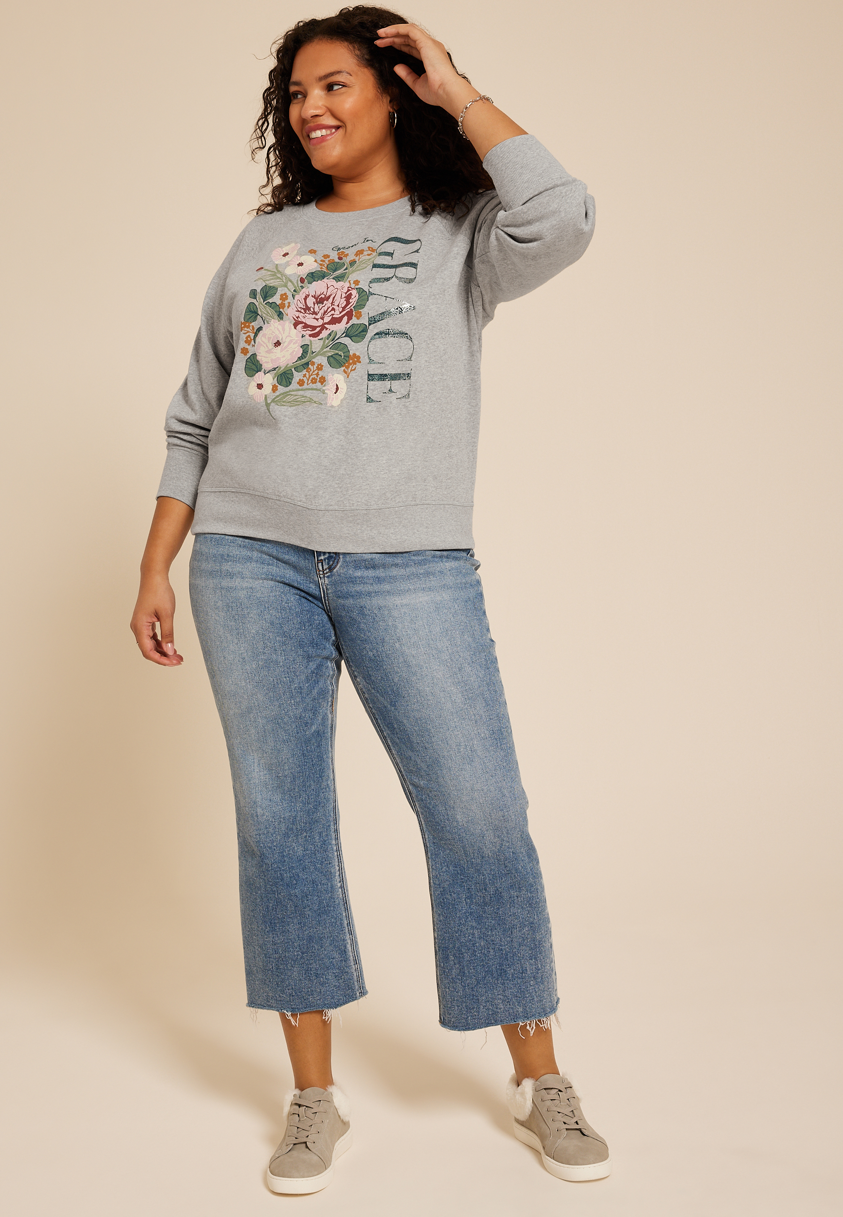 Plus Size Grow In Grace Floral Relaxed Fit Sweatshirt, C3348, large