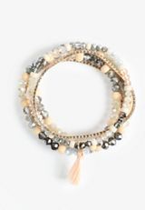 5 Pack Neutral Beaded Stretch Bracelet Set, C5883, small