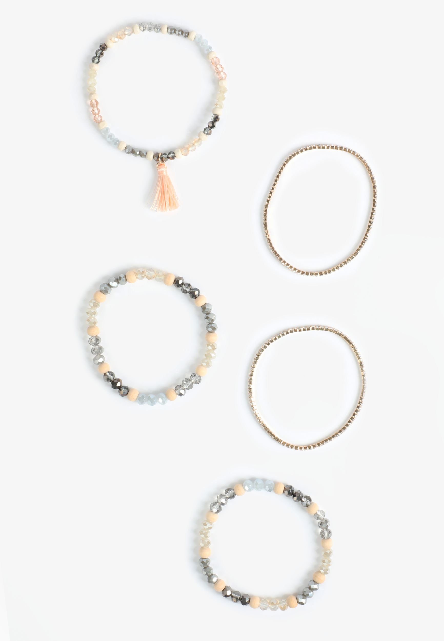 5 Pack Neutral Beaded Stretch Bracelet Set, C5883, large