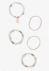 5 Pack Neutral Beaded Stretch Bracelet Set, C5883, small