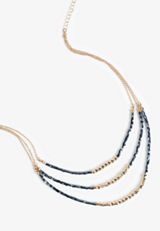 Gold and Metallic Beaded Layered Necklace, GOLD, small