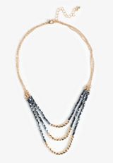Gold and Metallic Beaded Layered Necklace, GOLD, small