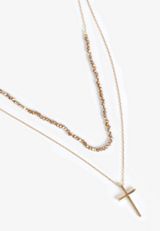Gold Cross Pendant Layered Necklace, C605, small