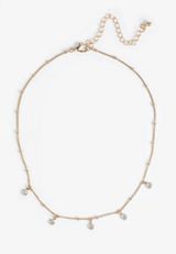 Gold Clear Gemstone Drops Necklace, GOLD, small