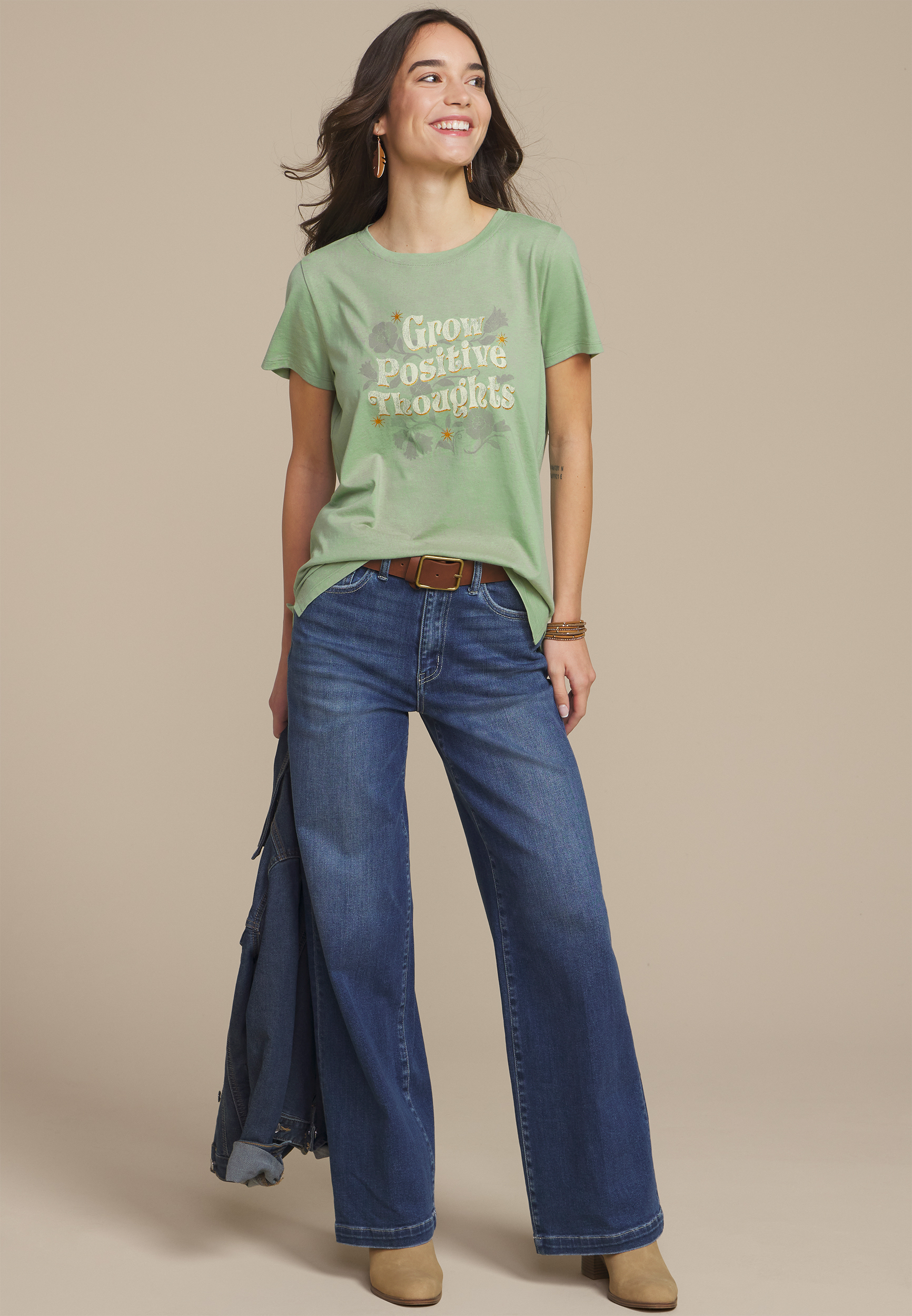 Grow Positive Thoughts Classic Fit Graphic Tee, GRANITE GREEN, large