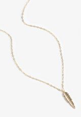 Gold Feather Pendant Necklace, GOLD, small