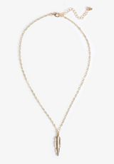 Gold Feather Pendant Necklace, GOLD, small