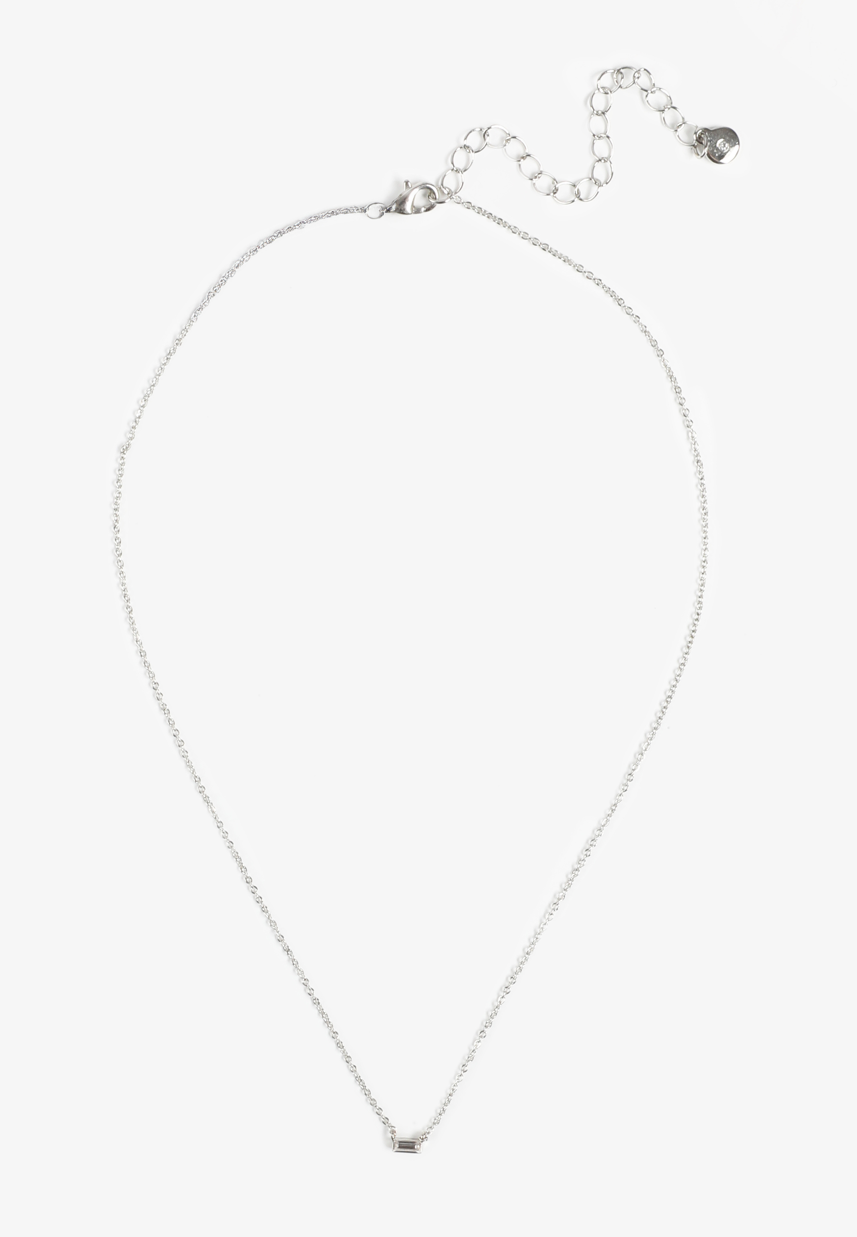 Silver Dainty Rectangle Pendant Necklace, SILVER, large