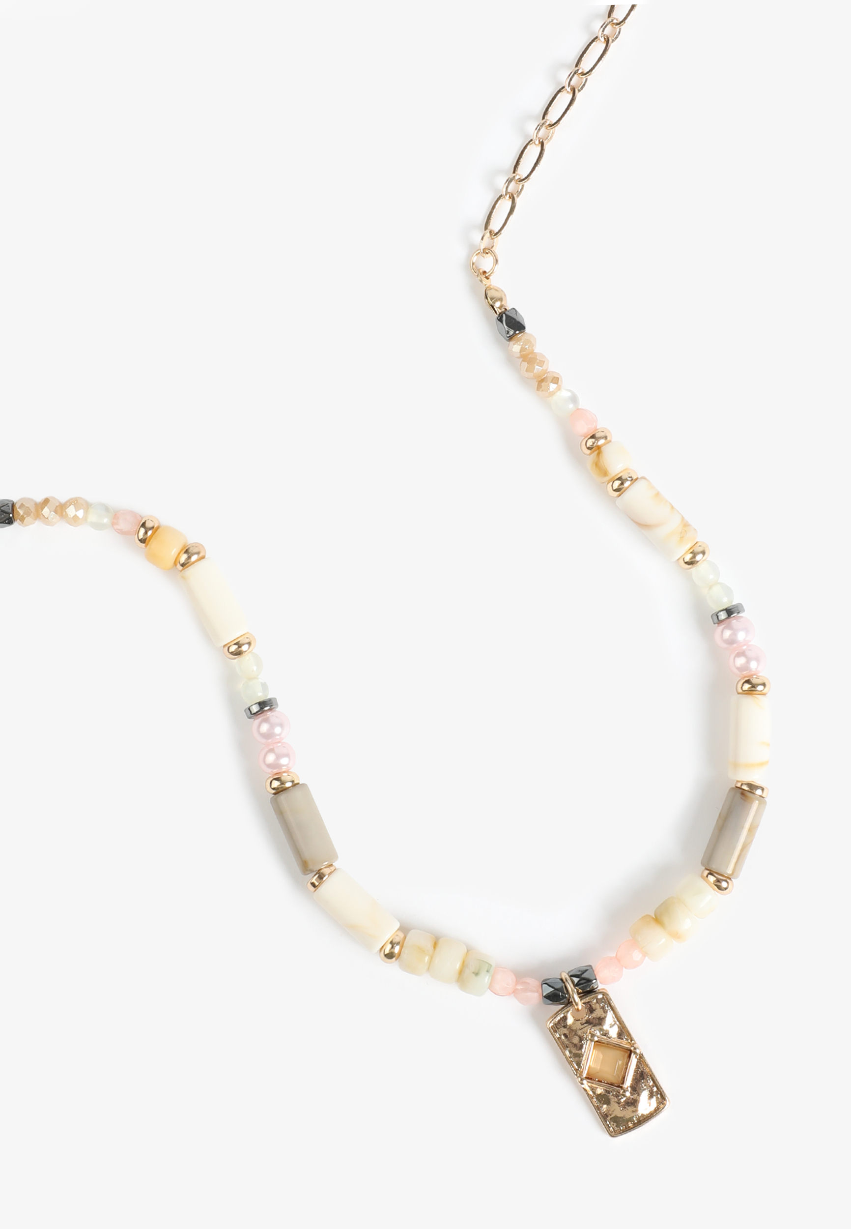 Multicolor Beaded Rectangular Pendant Necklace