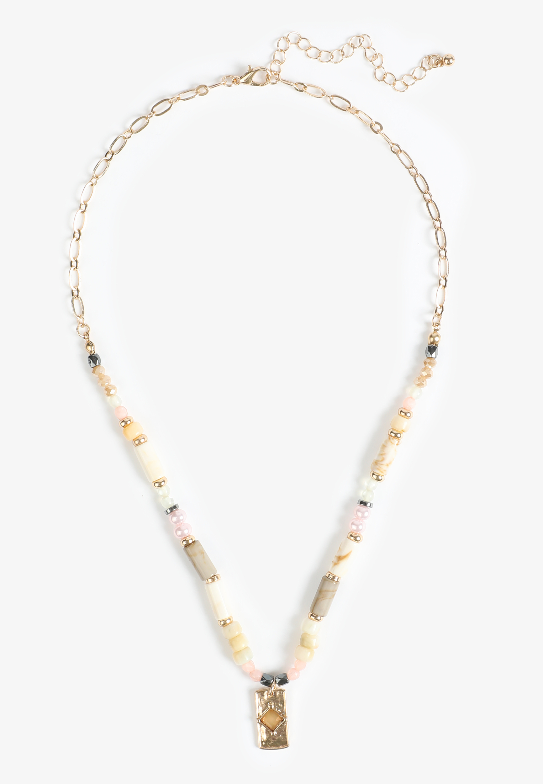 Multicolor Beaded Rectangular Pendant Necklace, MULTI, large