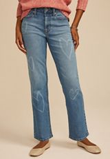 Heart Print High Rise Relaxed Straight Leg Jean, C3337, small