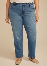 Plus Size Heart Print High Rise Relaxed Straight Leg Jean, C3337, small