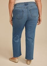 Plus Size Heart Print High Rise Relaxed Straight Leg Jean, C3337, small