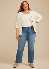 Plus Size Heart Print High Rise Relaxed Straight Leg Jean, C3337, small