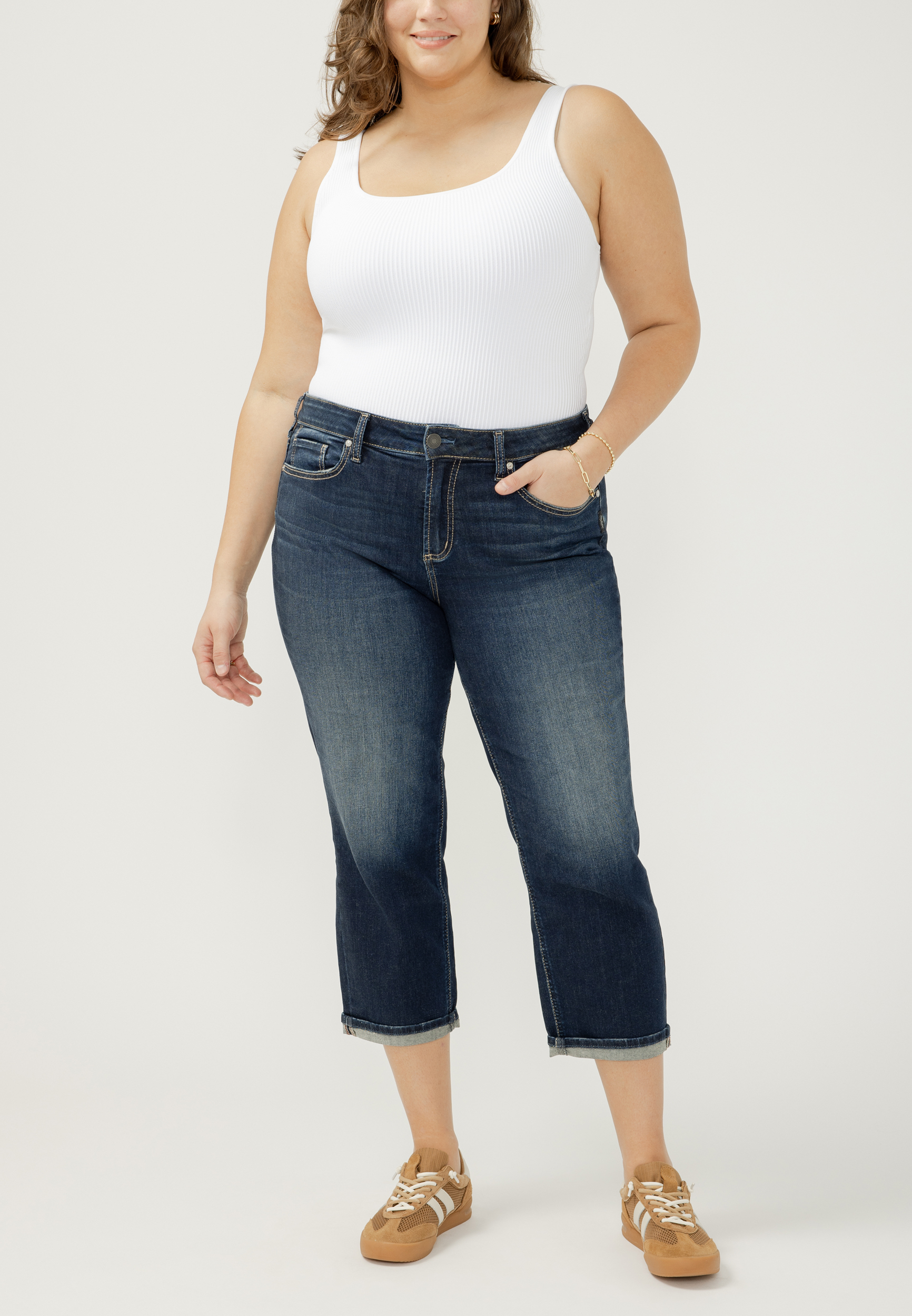 Plus Size Silver Jeans Co.&reg; Suki Curvy Mid Rise Cuffed Hem Cropped Jean