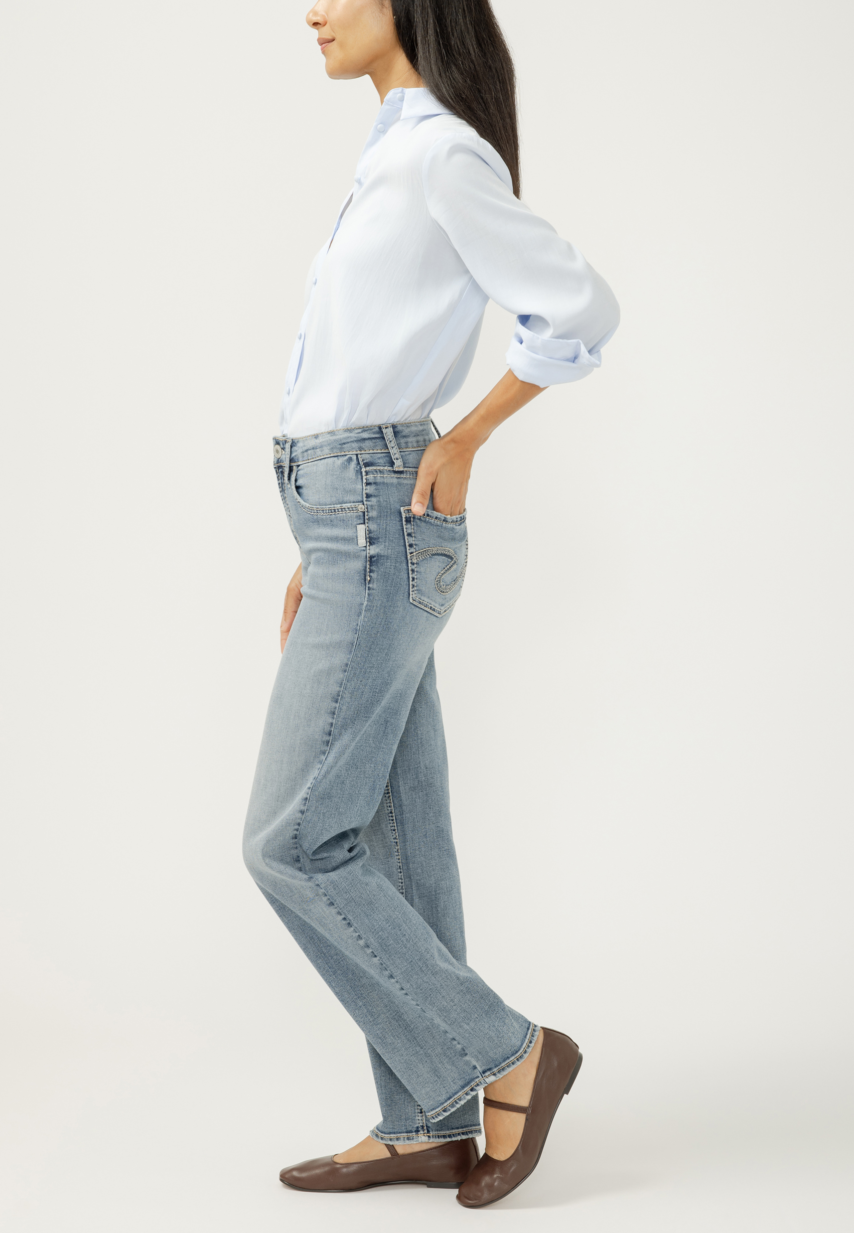 Silver Jeans Co.&reg; Avery Curvy High Rise Luxe Stretch Relaxed Straight Jean, C2806, large