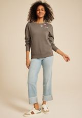 Floral Embroidered Relaxed Fit Sweatshirt, C8353, small