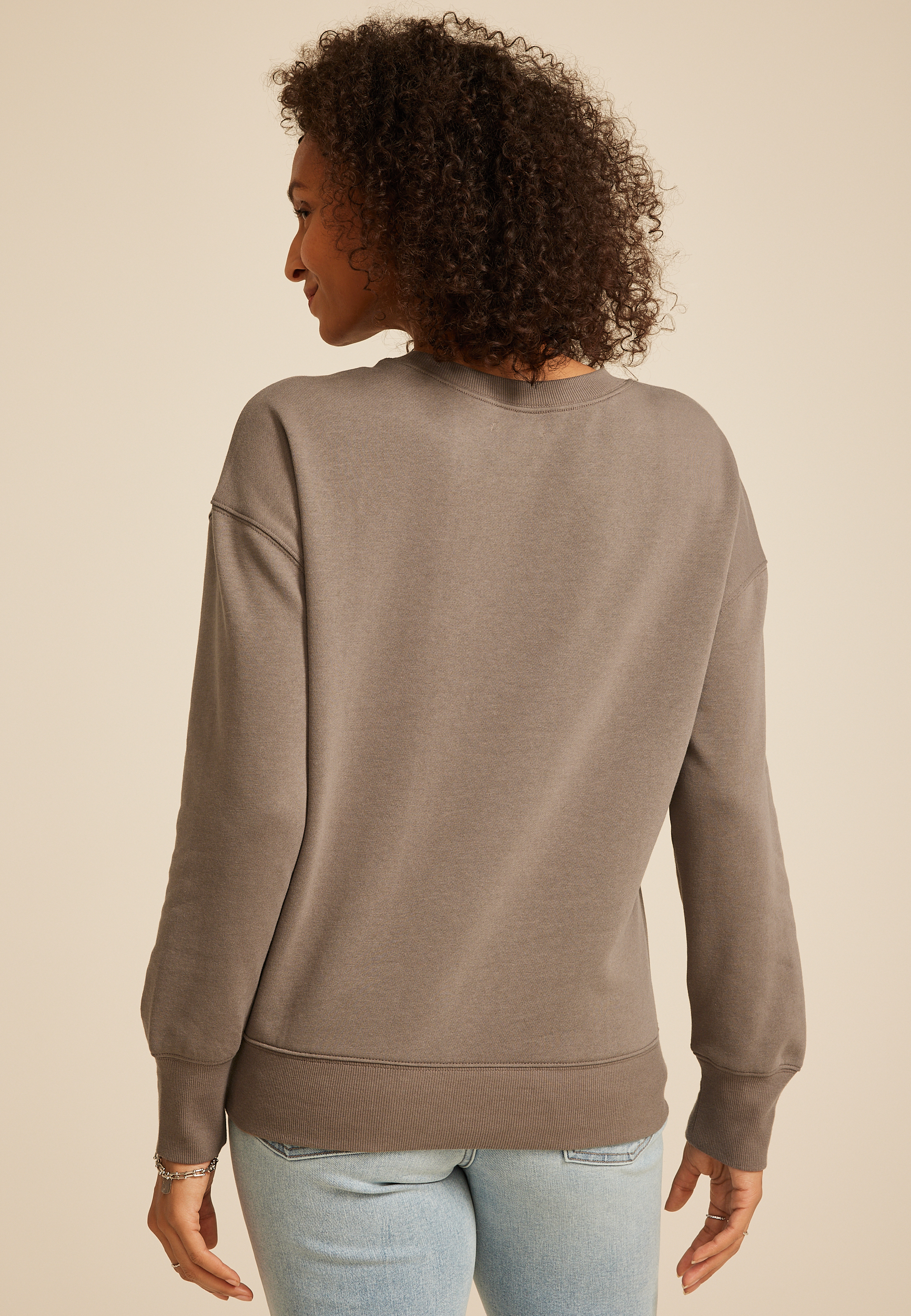 Floral Embroidered Relaxed Fit Sweatshirt, C8353, large