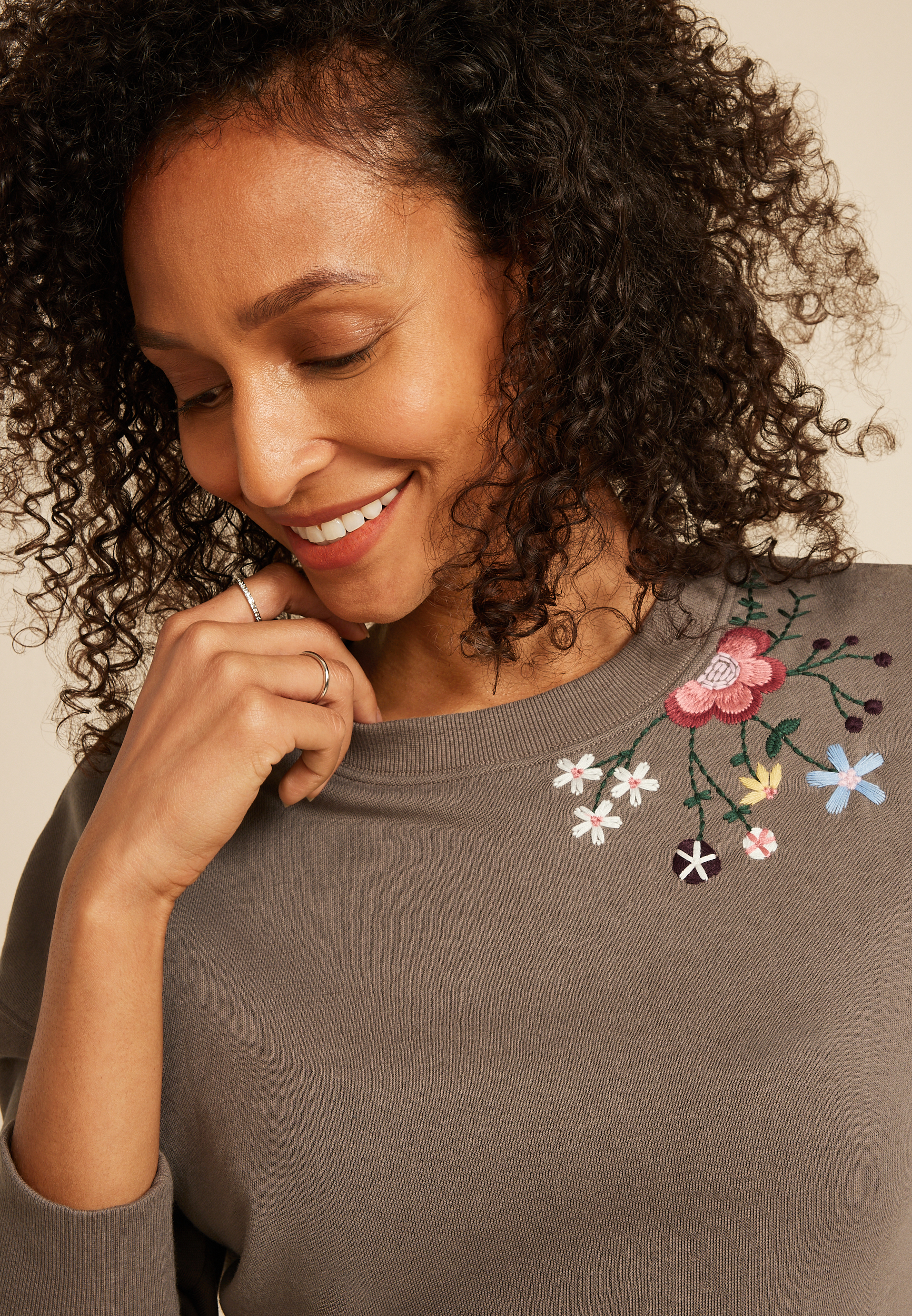 Floral Embroidered Relaxed Fit Sweatshirt | maurices