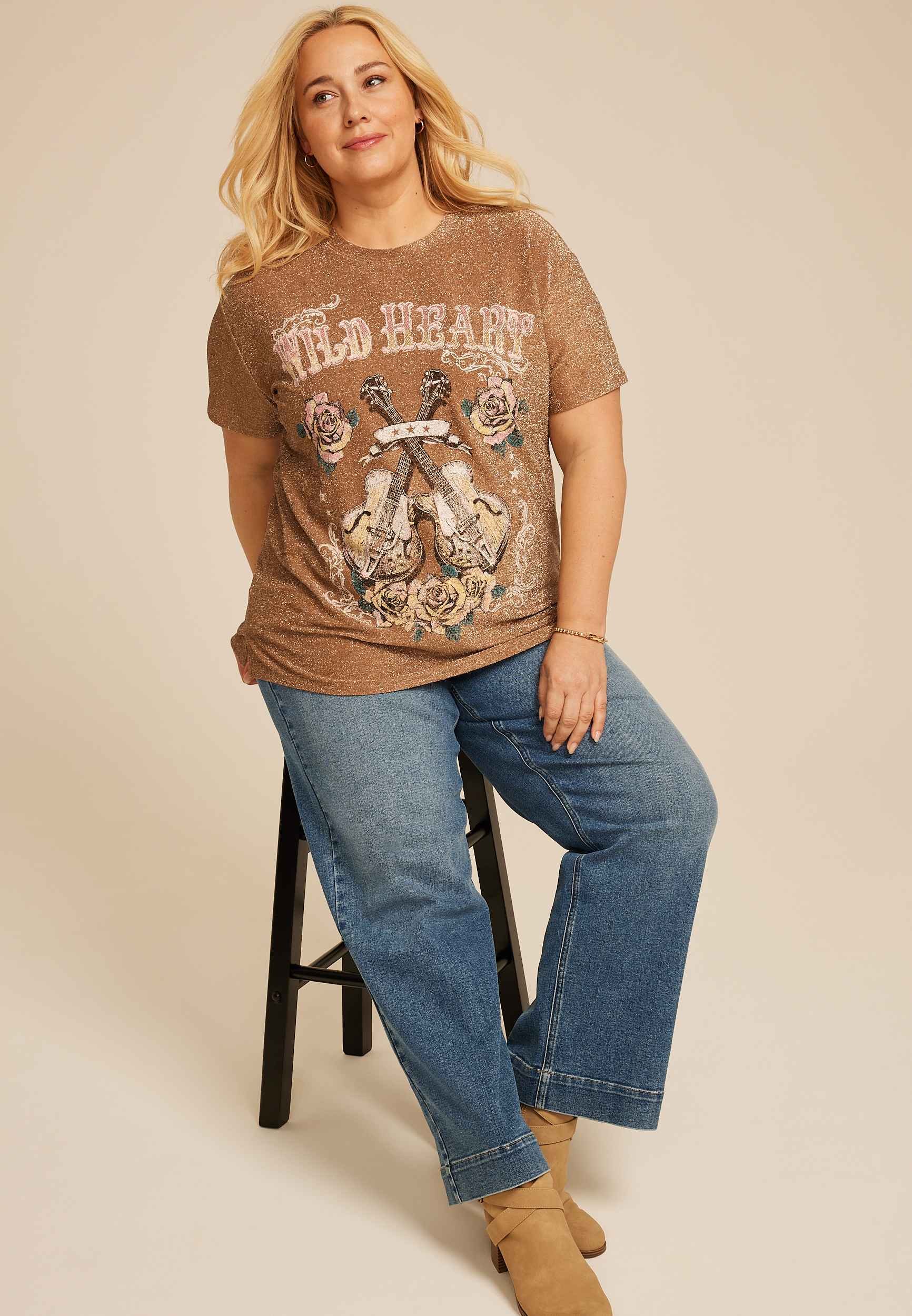 Plus Size Wild Heart Glitter Classic Fit Graphic Tee, C605, large