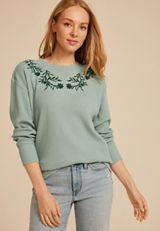 Waffle Knit Floral Embroidered Relaxed Fit Sweatshirt, C9826, small