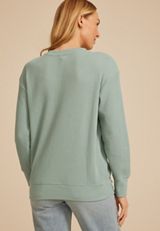 Waffle Knit Floral Embroidered Relaxed Fit Sweatshirt, C9826, small