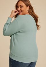 Plus Size Waffle Knit Floral Embroidered Relaxed Fit Sweatshirt, C9826, small
