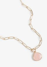 Genuine Rose Quartz Pendant Necklace, GOLD, small