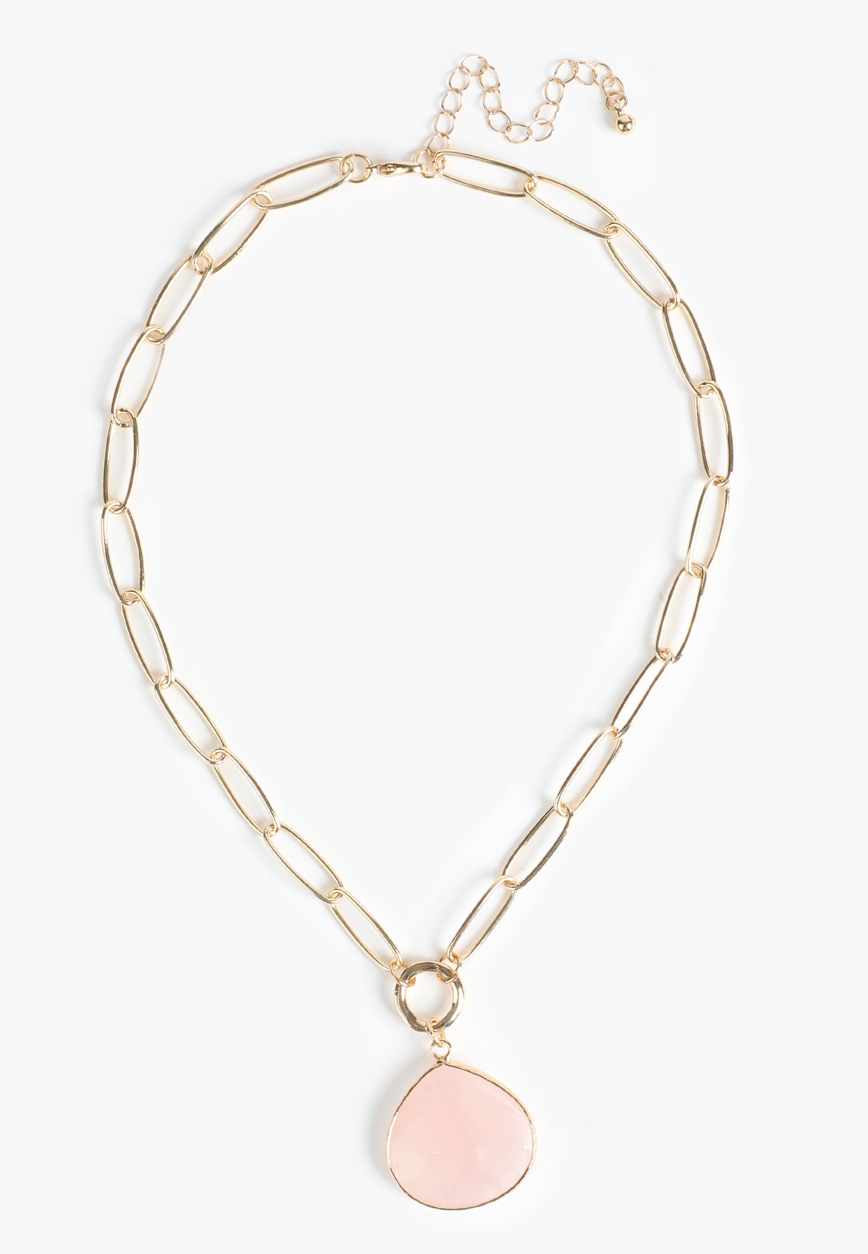 Genuine Rose Quartz Pendant Necklace, GOLD, large