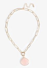 Genuine Rose Quartz Pendant Necklace, GOLD, small