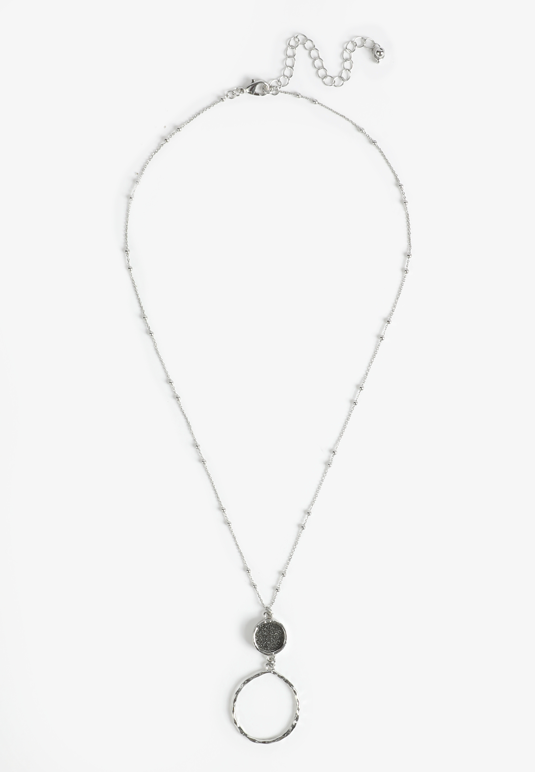 Silver Double Circle Pendant Necklace, C431, large