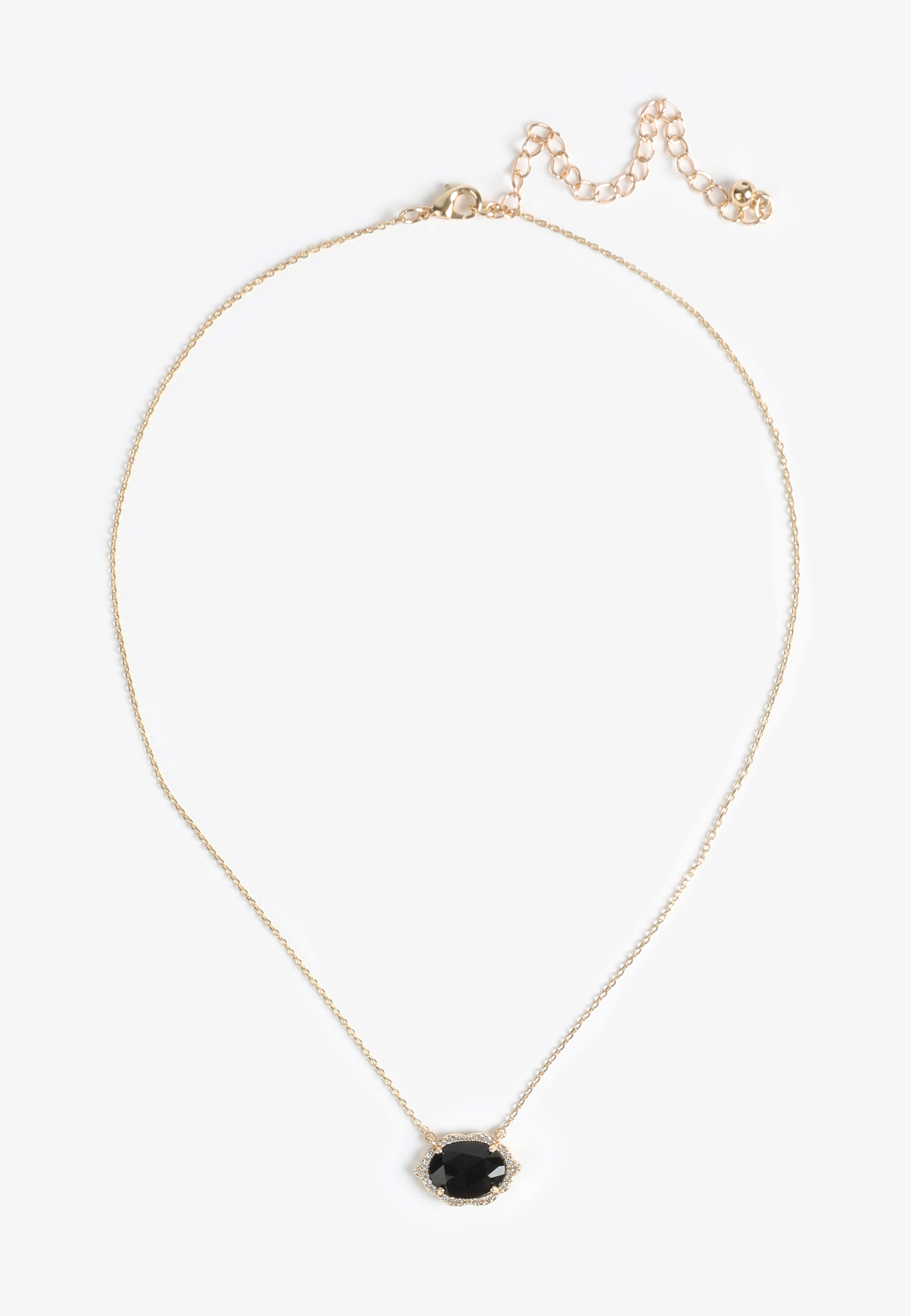 Faux Black Onyx Pendant Necklace, GOLD, large