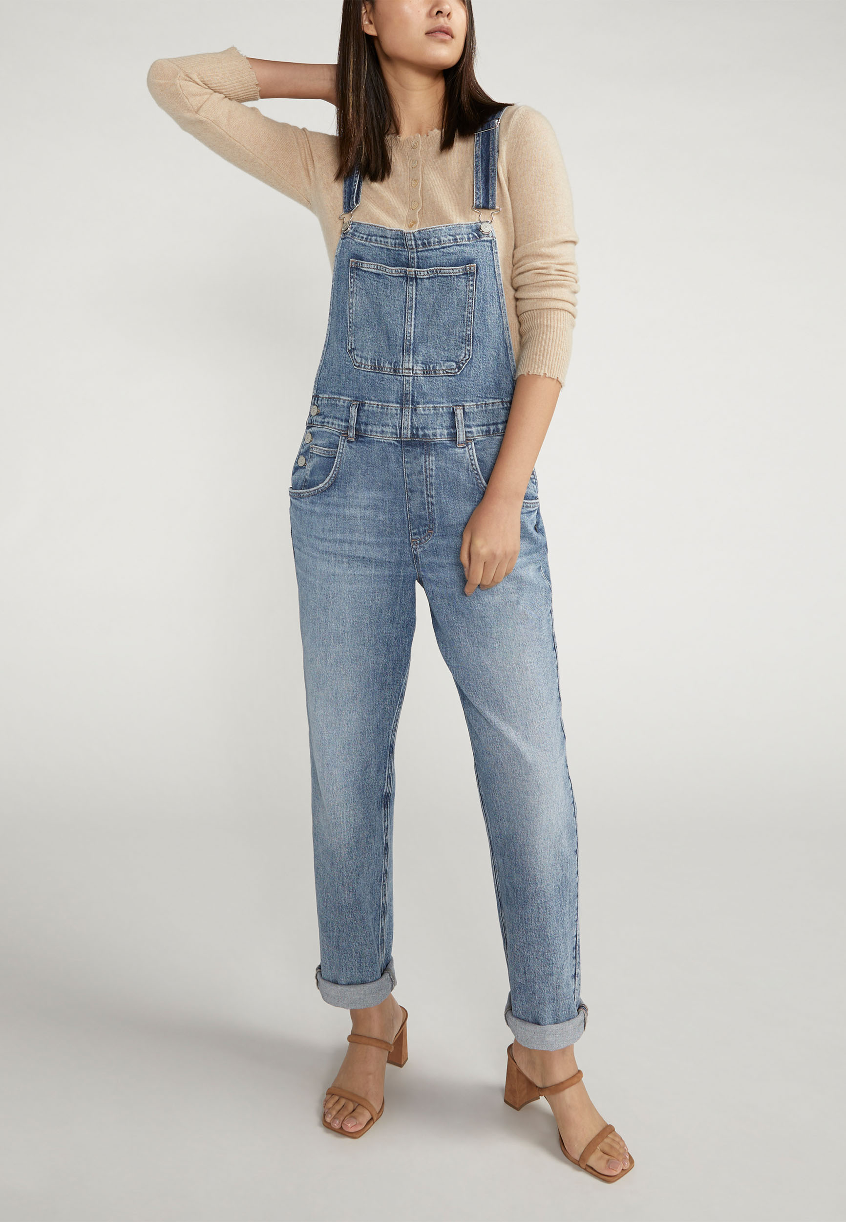 Silver Jeans Co.&reg; Low Stretch Baggy Cuffed Hem Straight Overalls