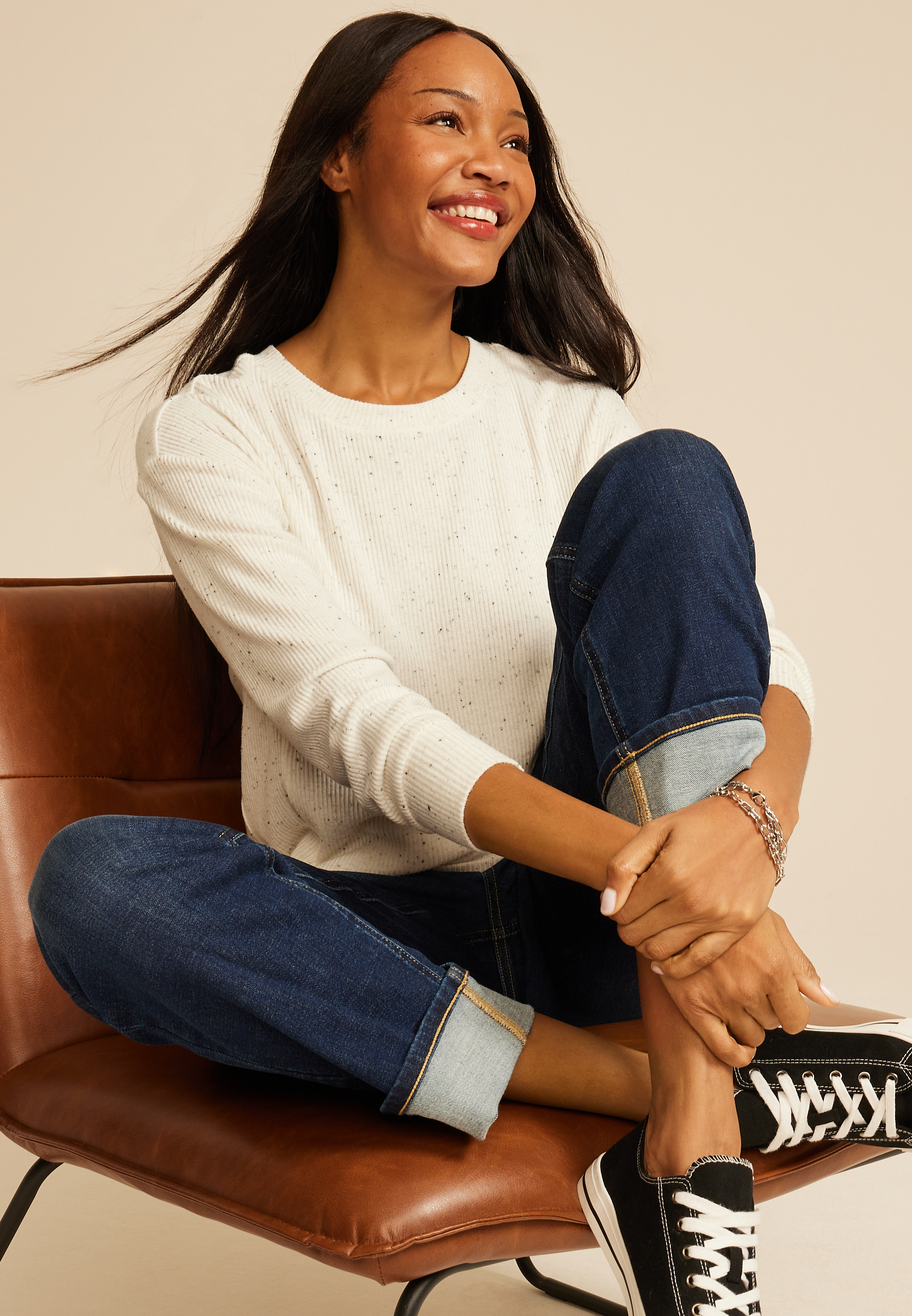 24/7 Hacci Speckled Long Sleeve Tee, C3986, large