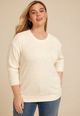 Plus Size 24/7 Hacci Speckled Long Sleeve Tee, ECRU COMBO, small
