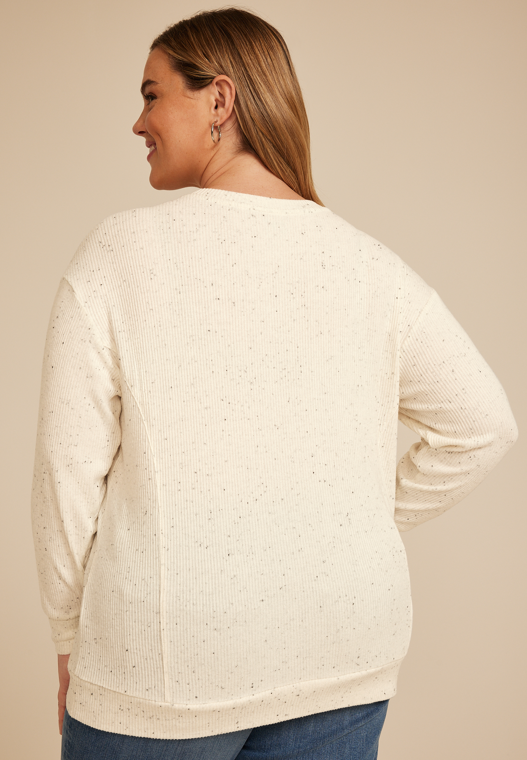 Plus Size 24/7 Hacci Speckled Long Sleeve Tee, ECRU COMBO, large