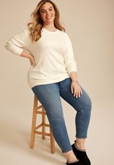 Plus Size 24/7 Hacci Speckled Long Sleeve Tee, ECRU COMBO, small