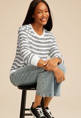 24/7 Hacci Striped Long Sleeve Tee, WHITE COMBO, small