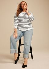 Plus Size 24/7 Hacci Striped Long Sleeve Tee, C1939, small