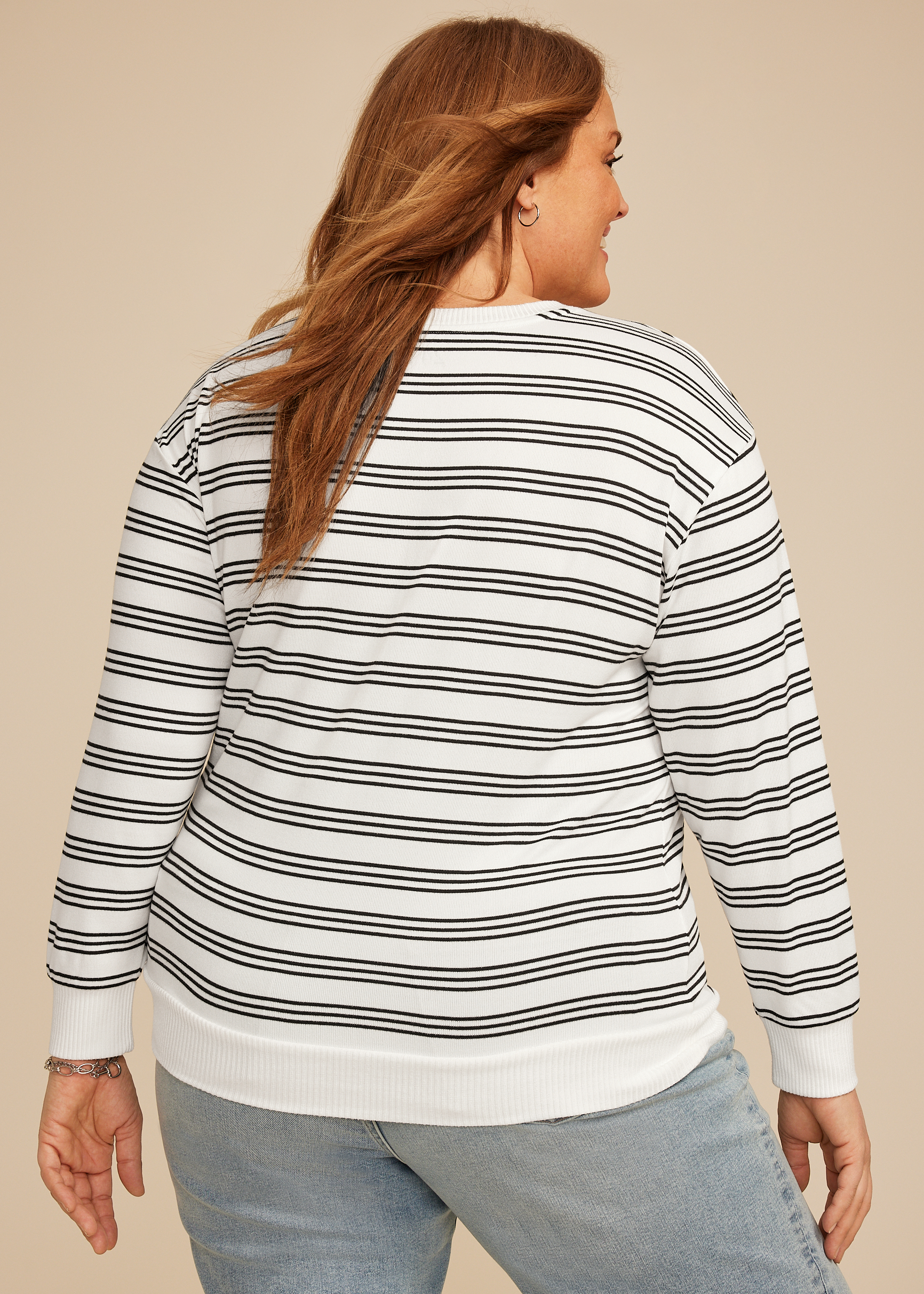 Plus Size 24/7 Hacci Striped Long Sleeve Tee, C1939, large