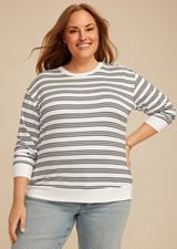 Plus Size 24/7 Hacci Striped Long Sleeve Tee, C1939, small
