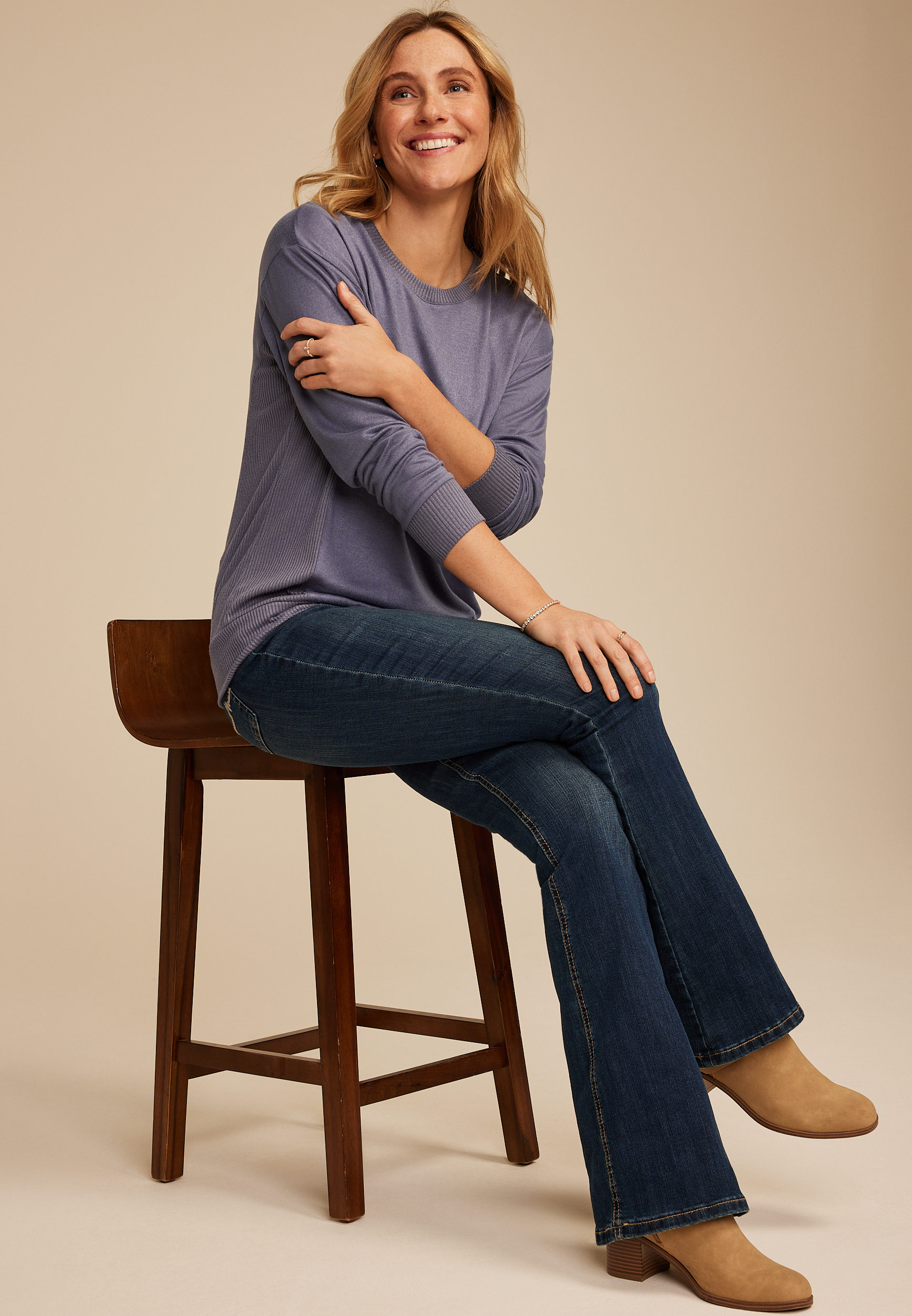 24/7 Hacci Ribbed Side Long Sleeve Tee, C3462, large