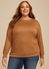 Plus Size 24/7 Hacci Ribbed Side Long Sleeve Tee, C1457, small