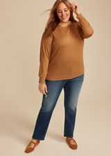 Plus Size 24/7 Hacci Ribbed Side Long Sleeve Tee, C1457, small