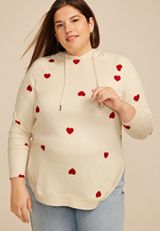Plus Size Haven Heart Print Hoodie, LIGHT OATMEAL HEATHR CMBO, small