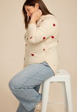 Plus Size Haven Heart Print Hoodie, LIGHT OATMEAL HEATHR CMBO, small